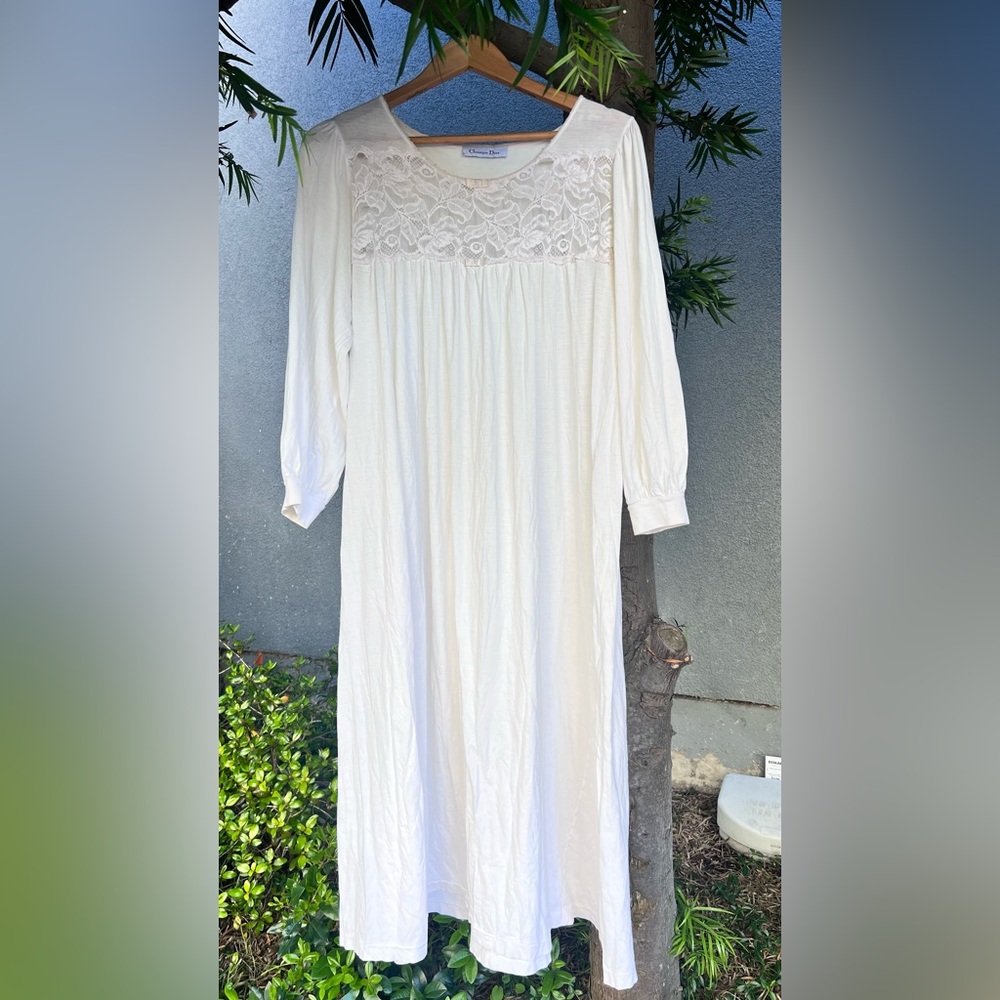 Christian Dior White Lace Detail Long Dress